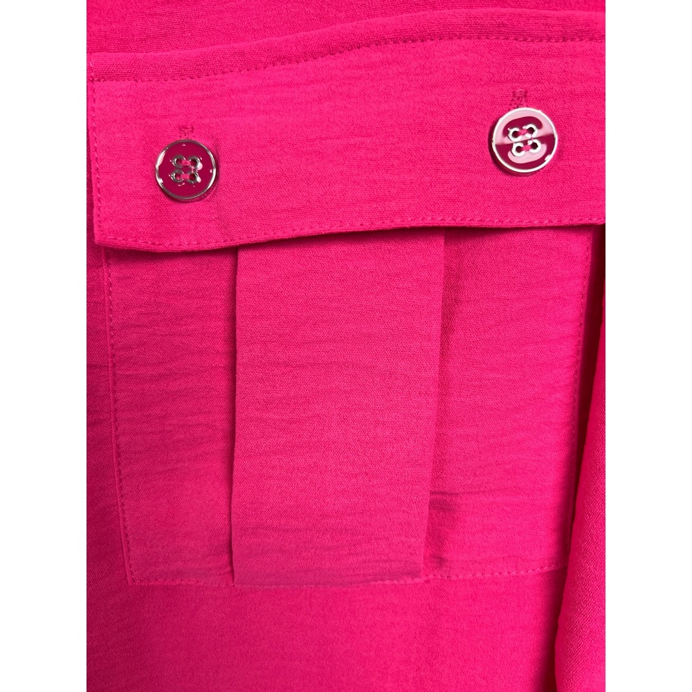 Multiples Button Front Tunic Womens Large Pink NWT Roll Tab Sleeve Slit Hem F5 - Picture 7 of 8